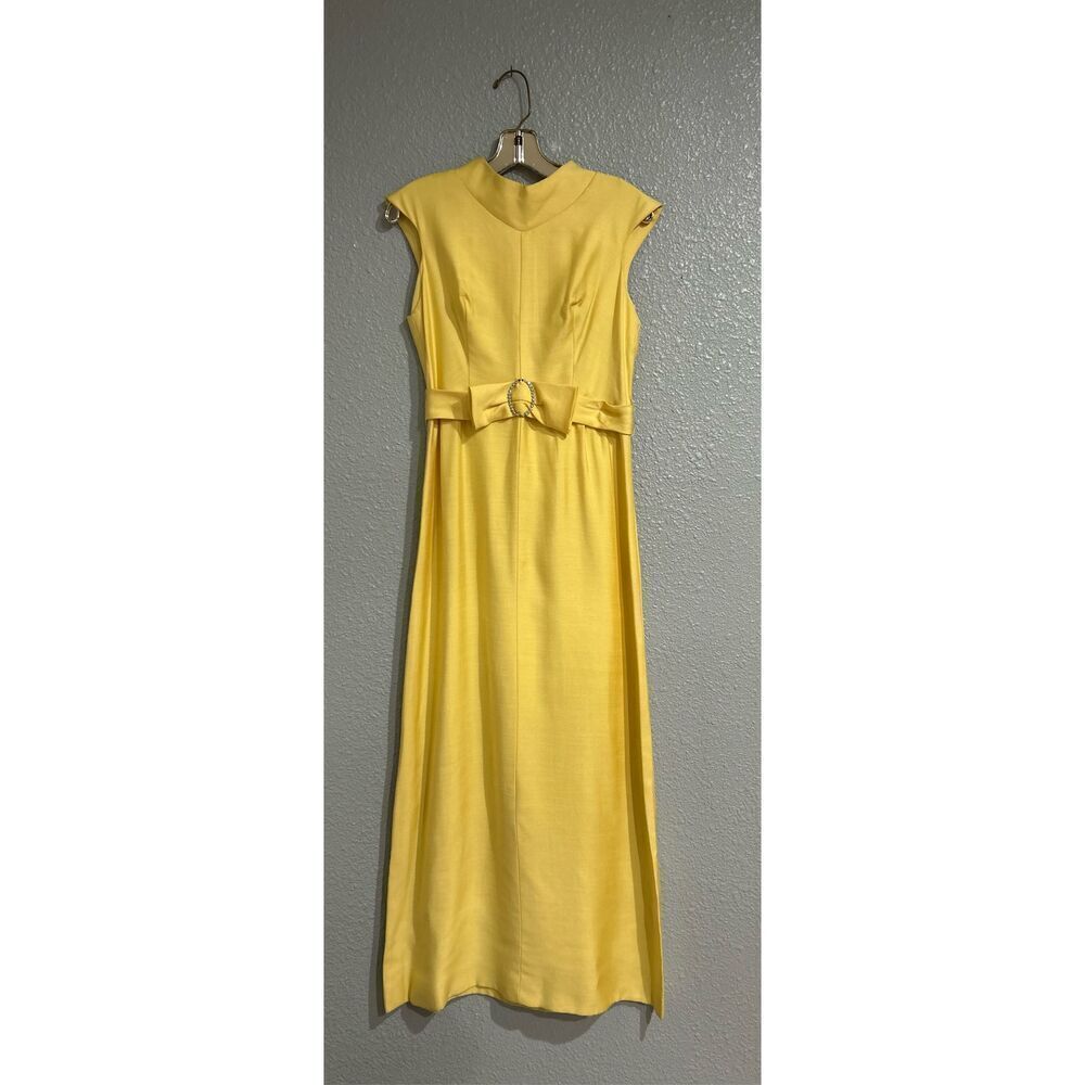 Vintage Yellow floor length dress. Empire style with Diamond Rhinestone belt. Me